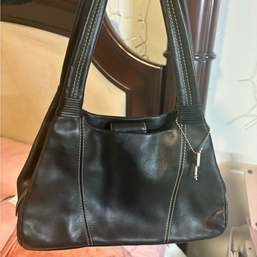 Vintage Fossil Classic Genuine Black Leather Over The Shoulder Hobo Purse 75082